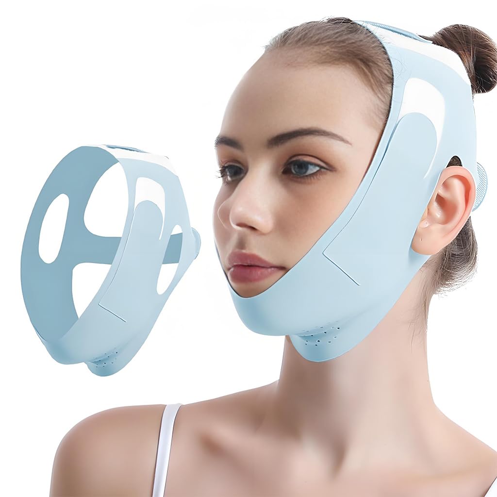 MAYCREATE® Chin Strap for Sleeping, Adjustable Chin Strap, Jaw Jawline Shaper, V Line Lifting Mask - Light Blue MAYCREATE® Chin Strap for Sleeping, Adjustable Chin Strap, Jaw Jawline Shaper, V Line Lifting Mask - Light Blue